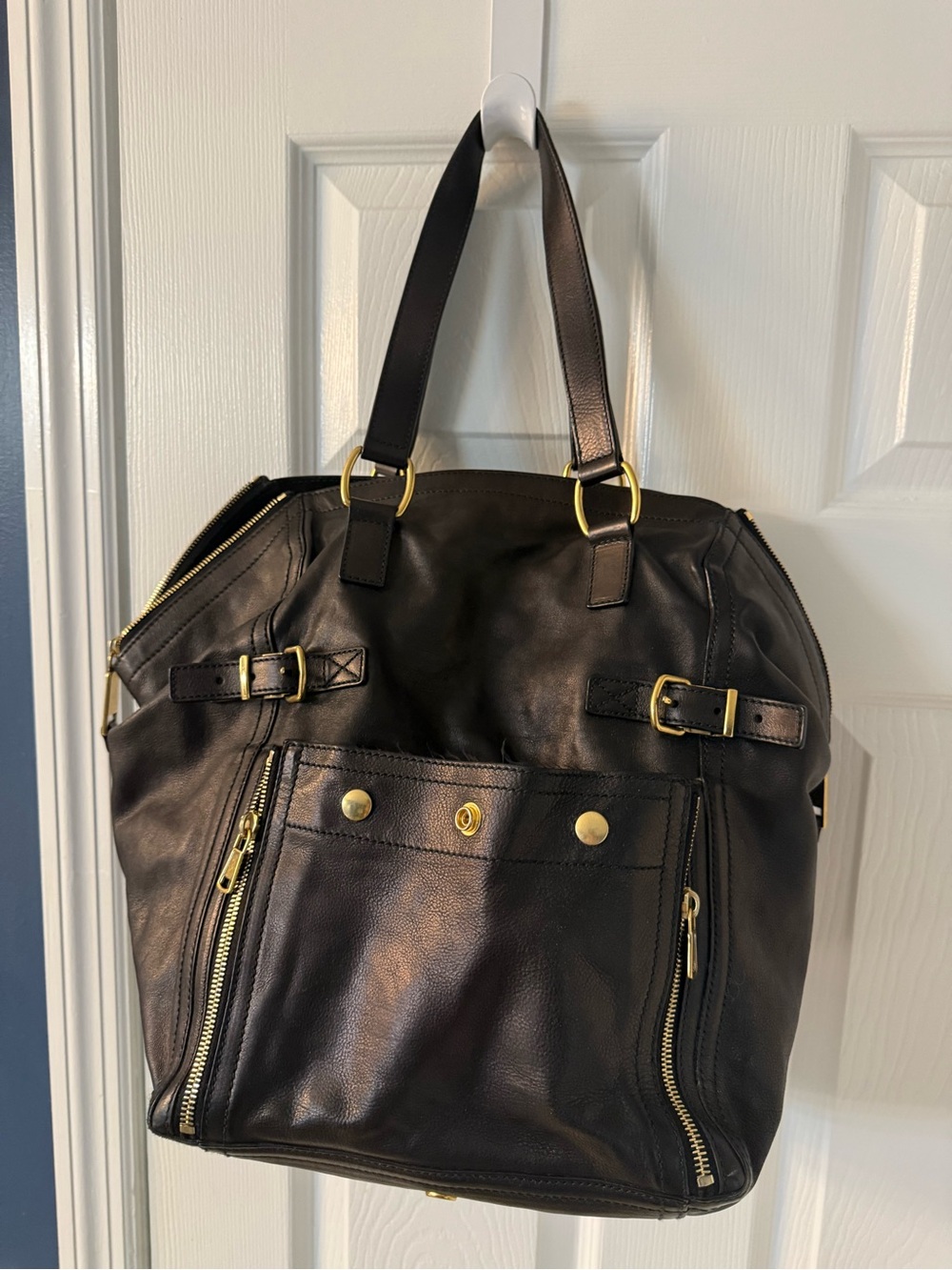 Yves Saint Laurent Black Leather Tote with Gold Hardware